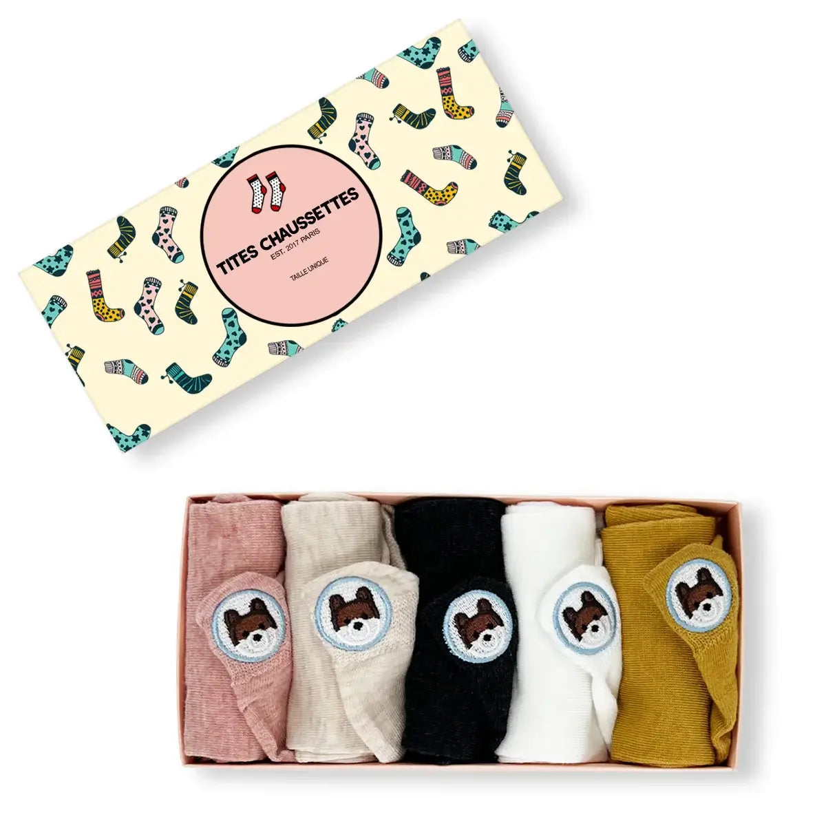 Lot de 5 chaussettes au motif chiens dépareillés sur la languette 
