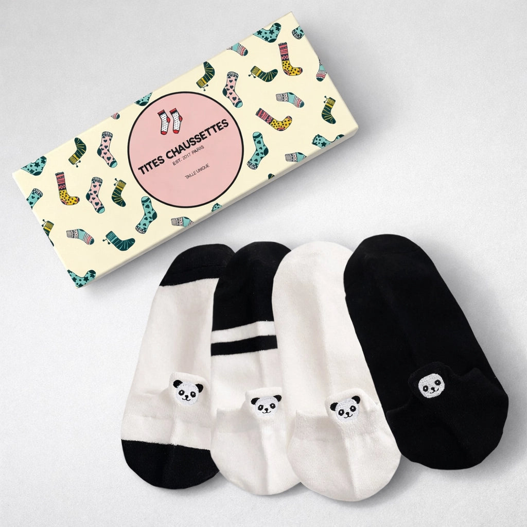 Lot de chaussettes languette, motif panda, coloris blanc et noir