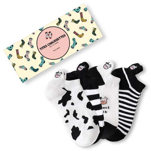 Lot de Chaussettes en coton à languette à motif vaches pour femme | Chaussettes élégantes et confortables | Disponibles en plusieurs couleurs.