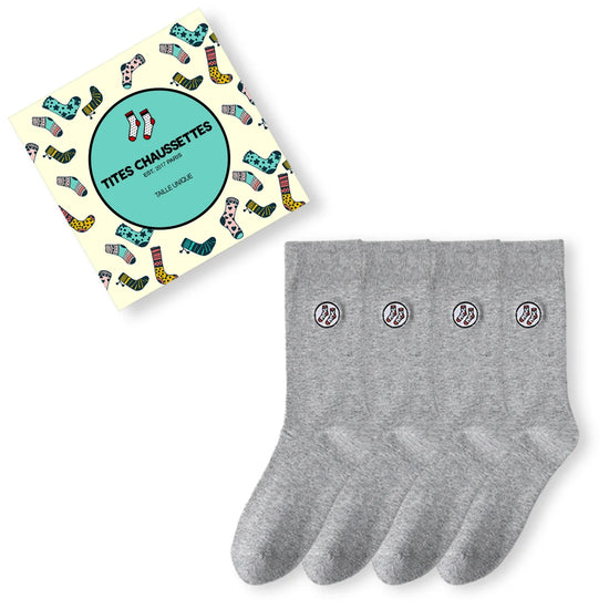 Coffret 4 paires de chaussettes longues mixtes en coton doux. Deux tailles, 5 coloris intemporels. Confort, qualité et style TitesChaussettes.