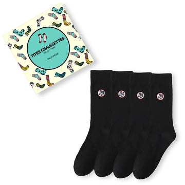 Coffret 4 paires de chaussettes longues mixtes en coton doux. Deux tailles, 5 coloris intemporels. Confort, qualité et style TitesChaussettes.