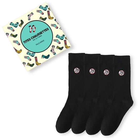 Coffret 4 paires de chaussettes longues mixtes en coton doux. Deux tailles, 5 coloris intemporels. Confort, qualité et style TitesChaussettes.