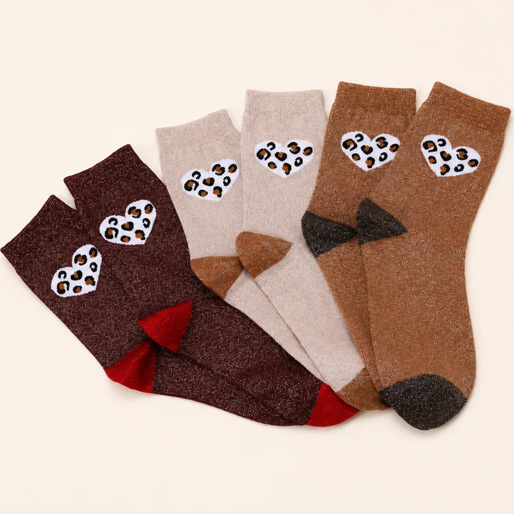 Chaussettes hautes lurex coeur léopard 