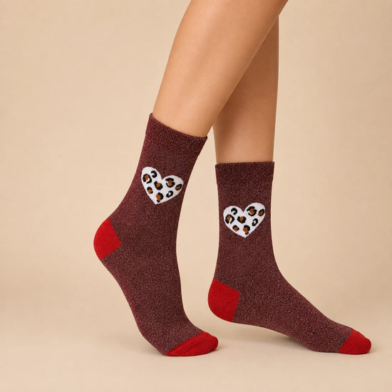Chaussettes hautes lurex coeur léopard 