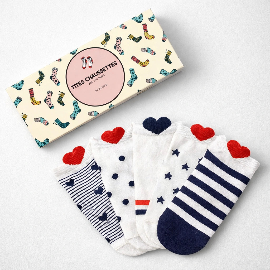 Lot de 5 socquettes avec languette cœur protectrice et motifs marins