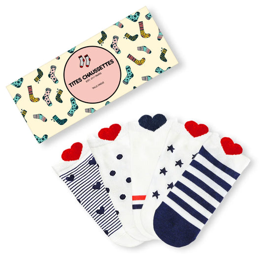 Lot de 5 socquettes avec languette cœur protectrice et motifs marins