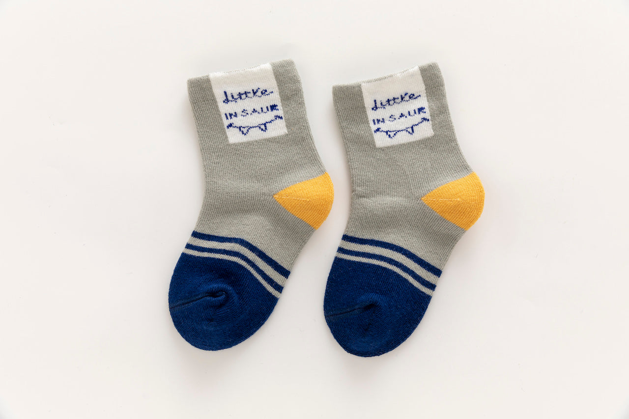 Lot de 5 chaussettes enfant bleues à motifs dinosaures. Confortables, douces et ludiques. Tailles de 12 mois à 12 ans. Parfait pour les petits explorateurs.