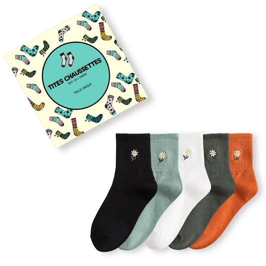 Lot de 5 chaussettes hautes avec marguerite brodée