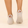 Lot de 3 chaussettes languette femme à motifs automne : hérisson, champignon et feuille. Languette anti-frottement, fond blanc, taille unique 35-41.