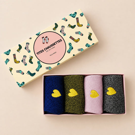 Chaussettes lurex à paillette à motif coeur doré pour femmes | Chaussettes douces et confortables | Fabriquées à partir de matériaux de haute qualité | Un cadeau parfait pour les femmes de tous âges