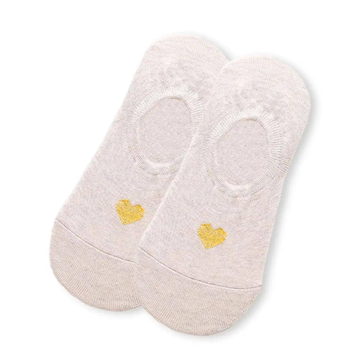Lot de 5 socquettes invisibles cœur doré. Douces, antiglisse, élégantes. Parfaites pour un look discret, confortable et raffiné durant l’été.