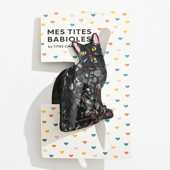Pince cheveux chat femme en acétate noire, 8 cm. Accessoire coiffure original et élégant, idéal pour cheveux fins à normaux, usage quotidien.