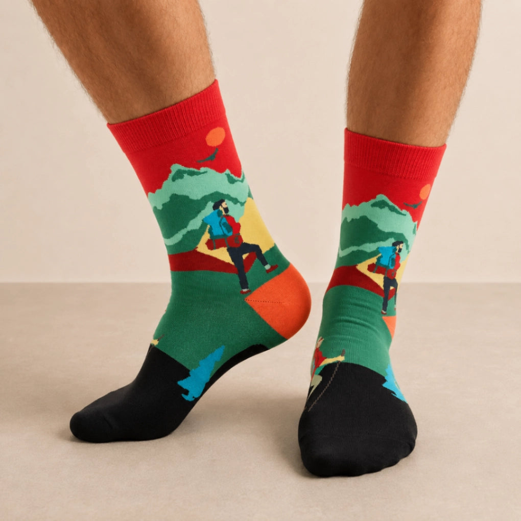Chaussettes motifs sport : ping-pong, randonnée et ski