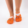 Socquettes basses, motif tête de chat sur le devant du pied, coloris blanc & orange