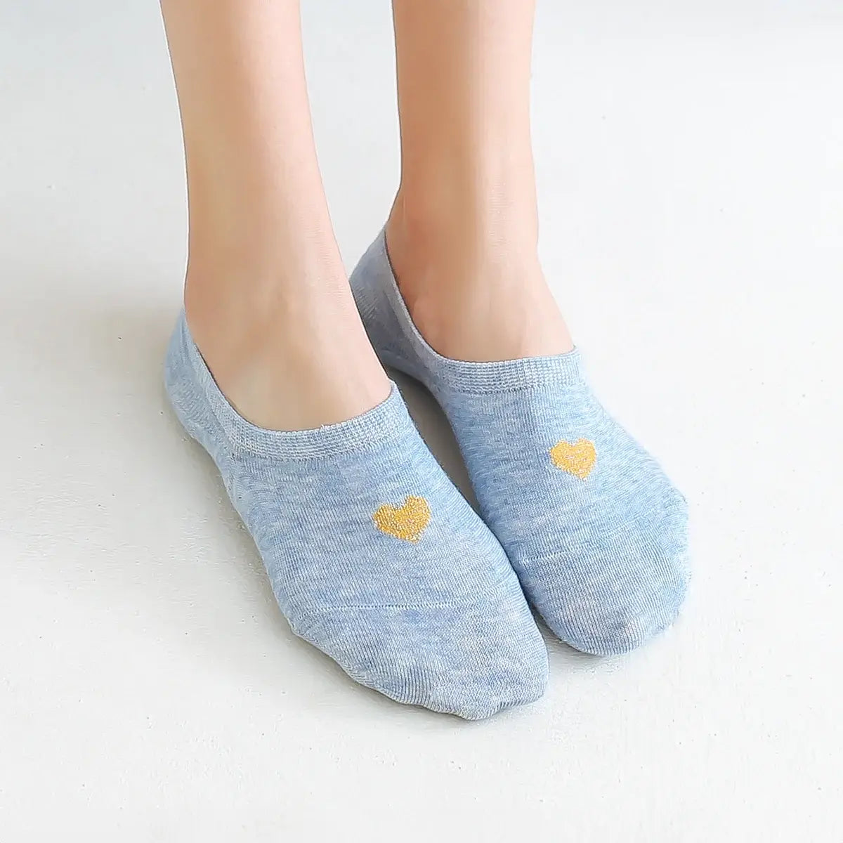 Socquettes invisibles cœur doré. Élégantes, douces et confortables. Coton + élasthanne avec maintien parfait. Lot de 5 pour un style chic discret.