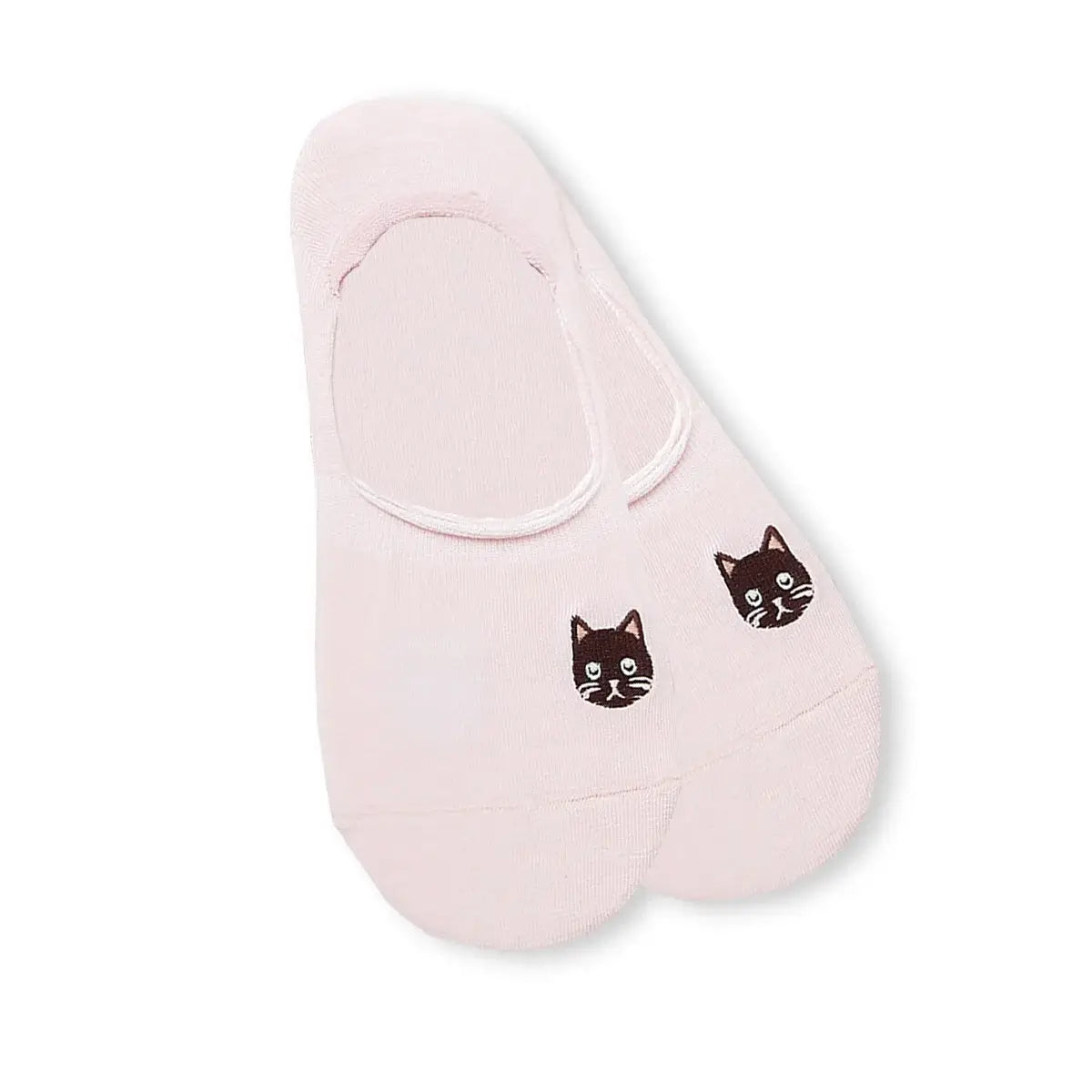Socquettes invisibles, coloris rose, tête de chat brodée sur l'avant du pied 