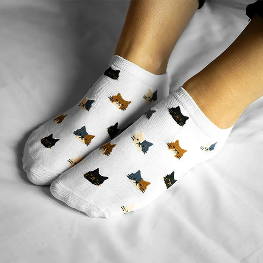 Socquettes basses, motif têtes de chats